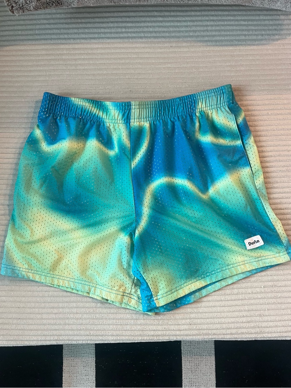 Duvin Teal & Yellow Tie-Dye Athletic Shorts